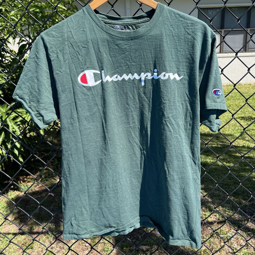 Champion Men's Logo Classic Jersey Graphic Tee Shirt Dark Green Size Medium